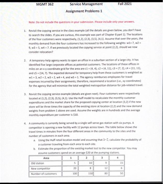 pls show work, ty! MGMT 362 Fall 2021 Service