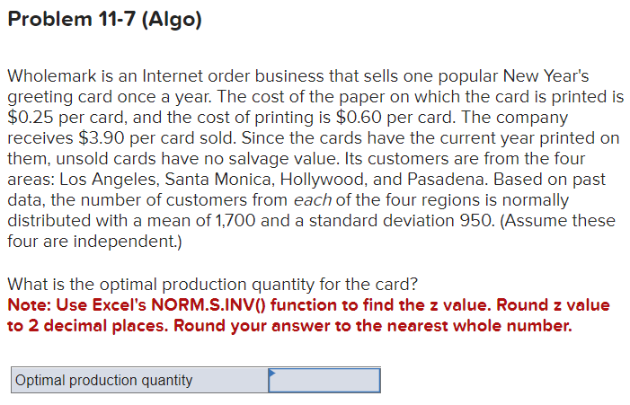Operations Management CH 11 Please show work and