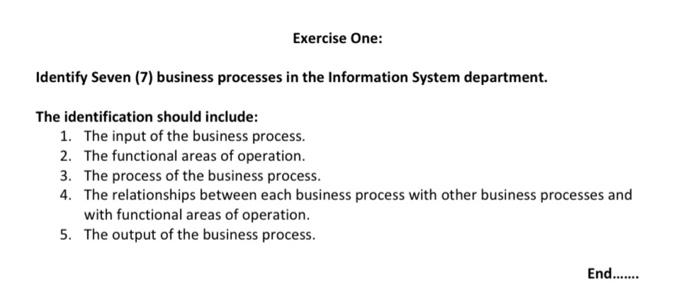 Exercise One: Identify Seven (7) business