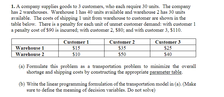 1. A company supplies goods to 3 customers, who