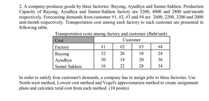 2. A company produces goods by three factories: