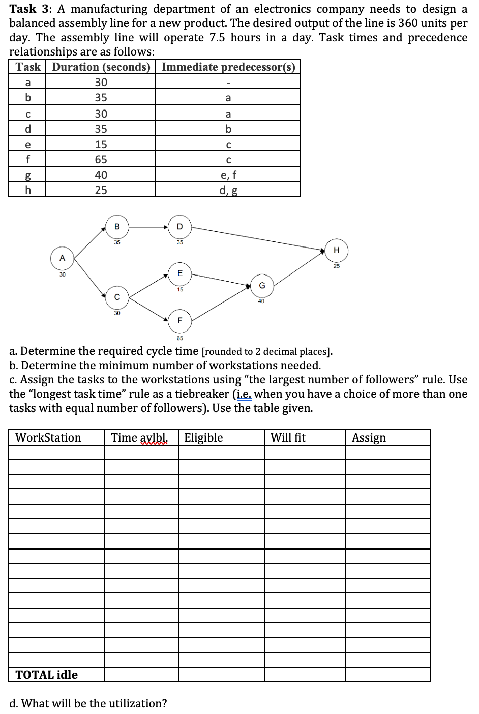 Task 3: A manufacturing department of an