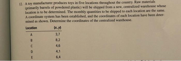 12. A toy manufacturer produces toys in five