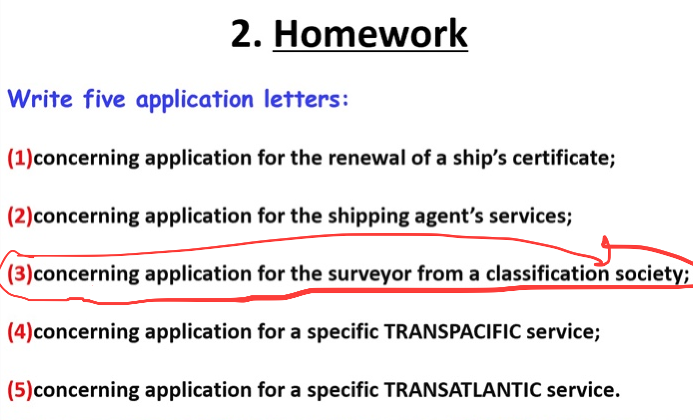 2. Homework Write five application letters:
