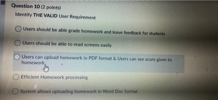 Question 10 (2 points) Identify THE VALID User