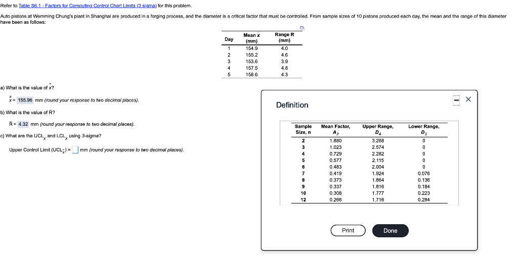 Refer to Table 56.1 - Factors for Computing