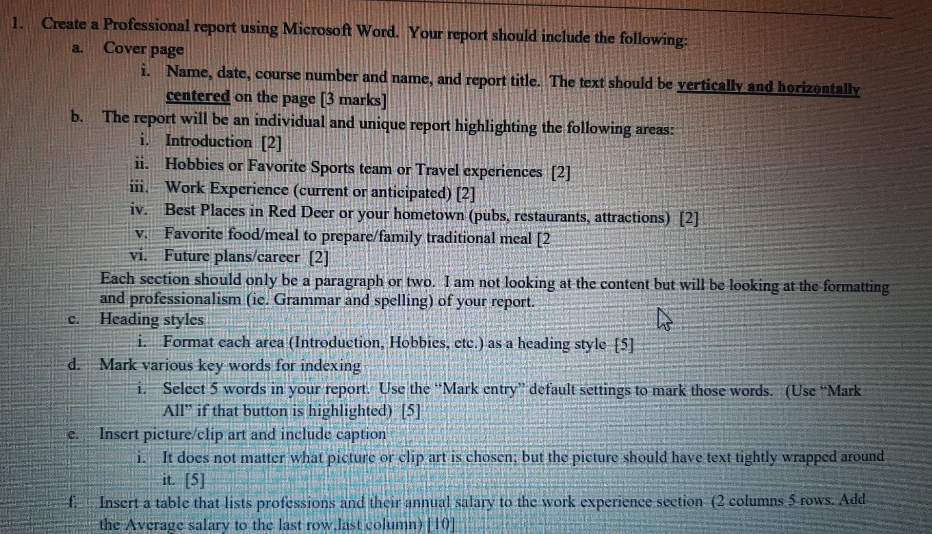 1. Create a Professional report using Microsoft