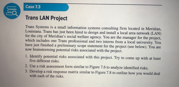 Case 7.3 E mo Trans LAN Project Trans Systems is