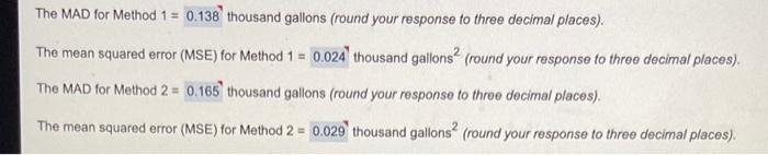 The MAD for Method 1 = 0.138 thousand gallons