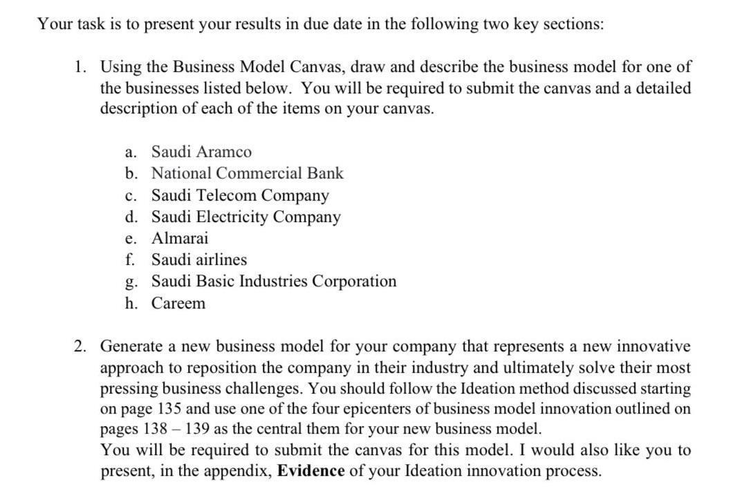 Your task is to present your results in due date