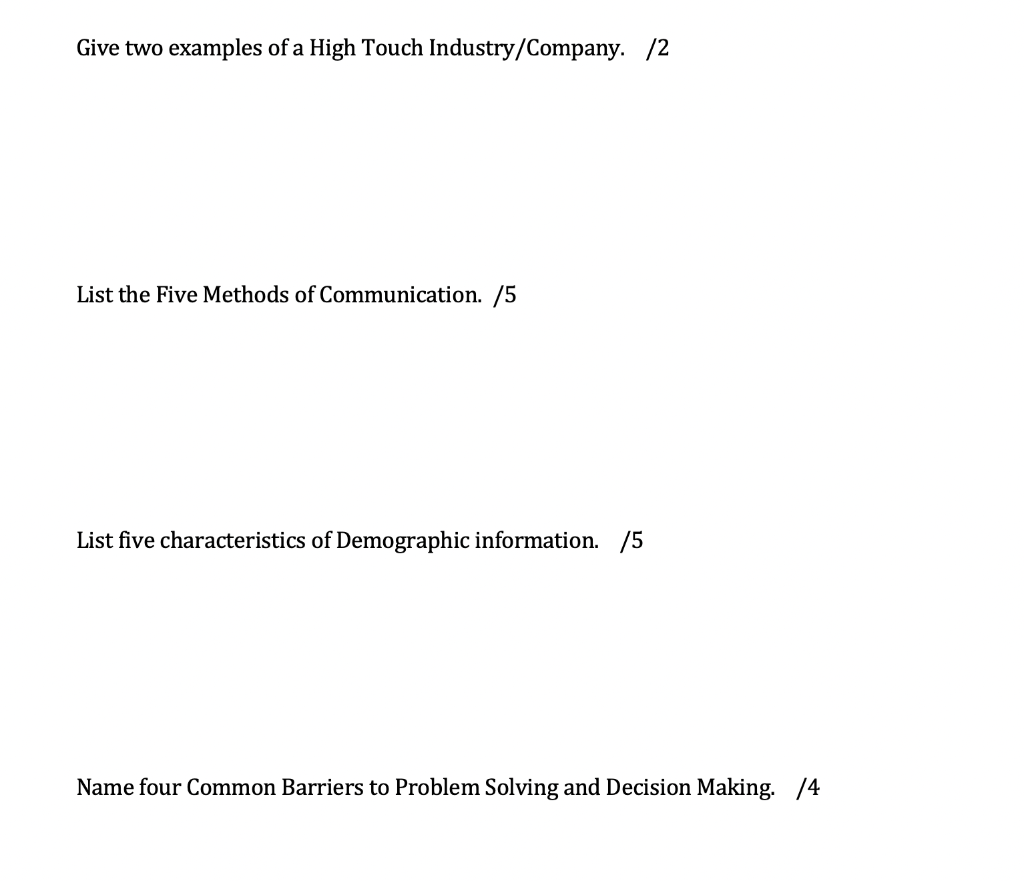 Short Answer - please answer in the space