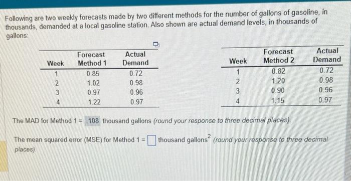 Following are two weekly forecasts made by two