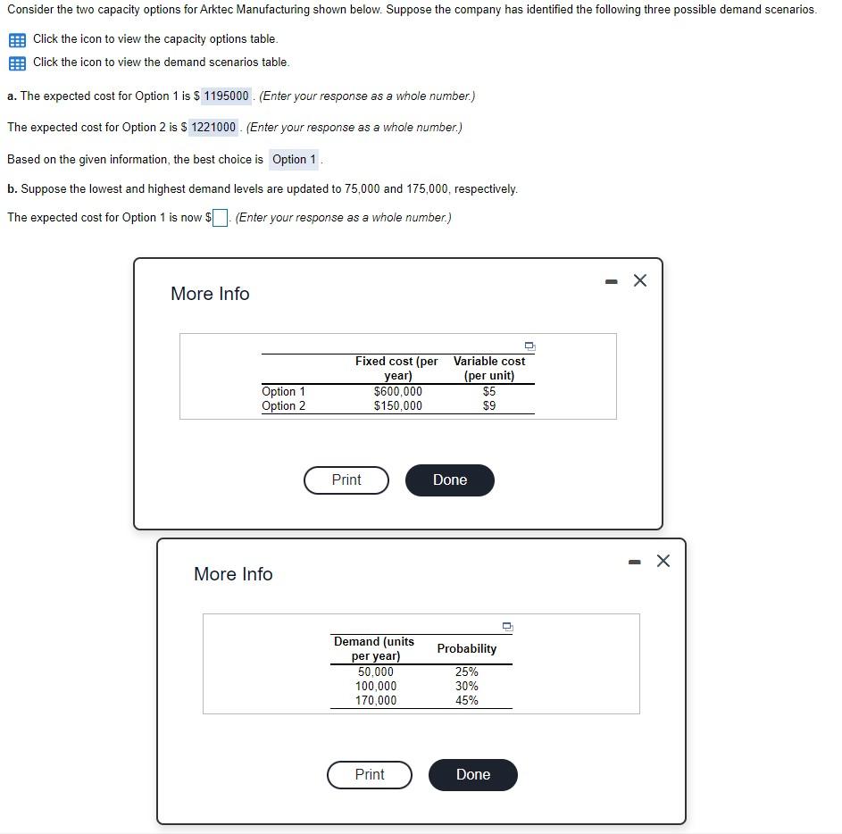 Consider the two capacity options for Arktec