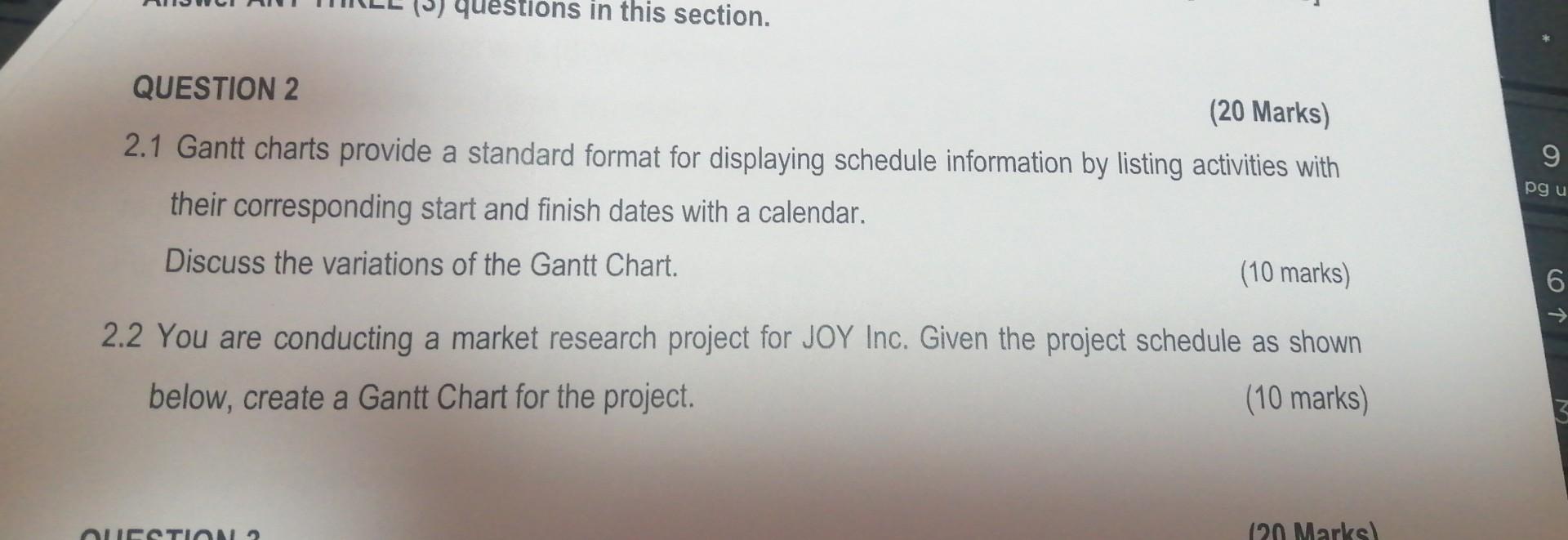 Project Scope and time management QUESTION 2 (20