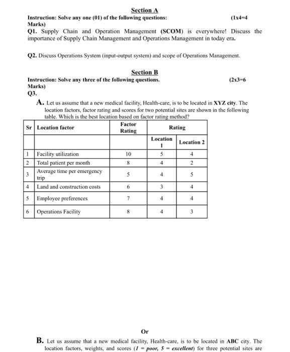 Section A Instruction: Solve any one (01) of the