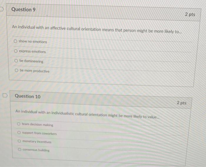 Question 9 2 pts An individual with an affective