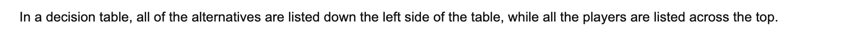 True or False In a decision table, all of the