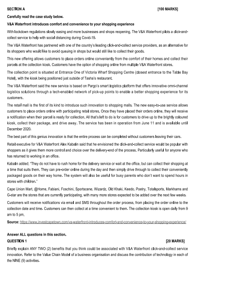 SECTION A [105 MARNS] Carefully read the case