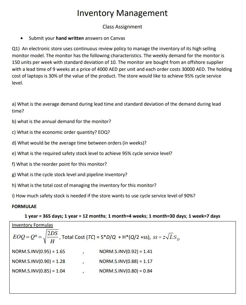 Inventory Management Class Assignment Submit your