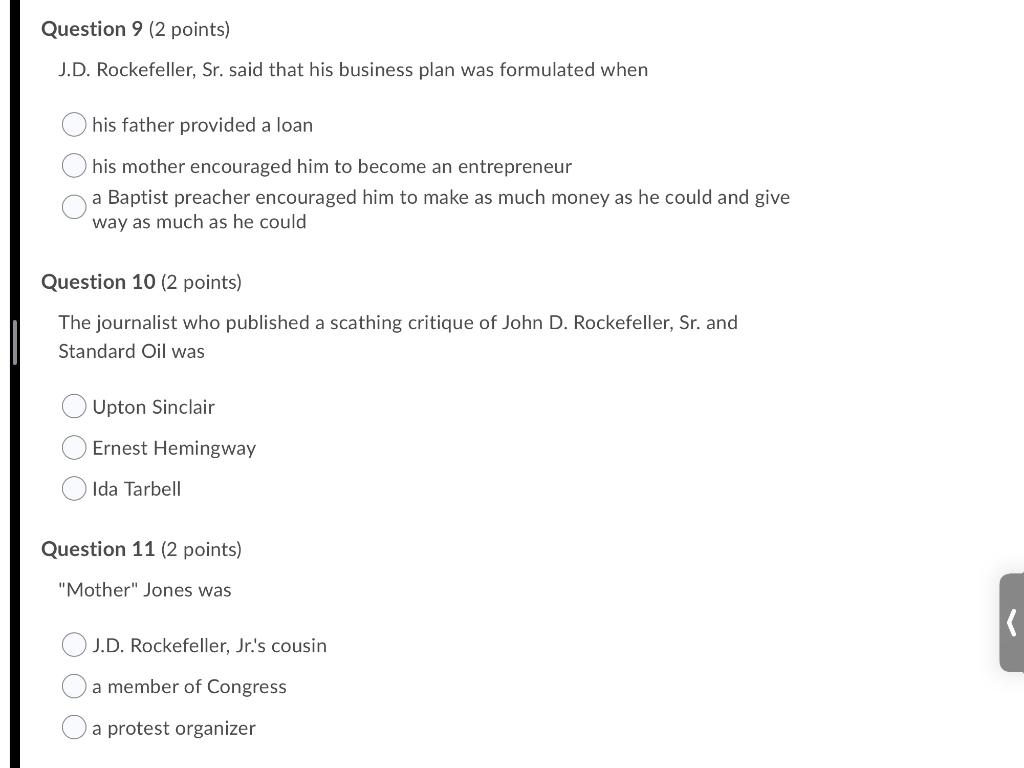 This is about Rockefeller Question 9 (2 points)