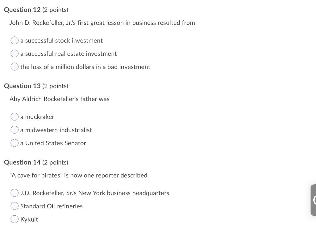 This is about Rockefeller Question 9 (2 points)