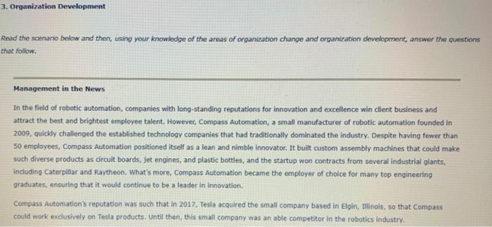 3. Organization Development Read the scenario