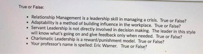 please answer True or False: Relationship