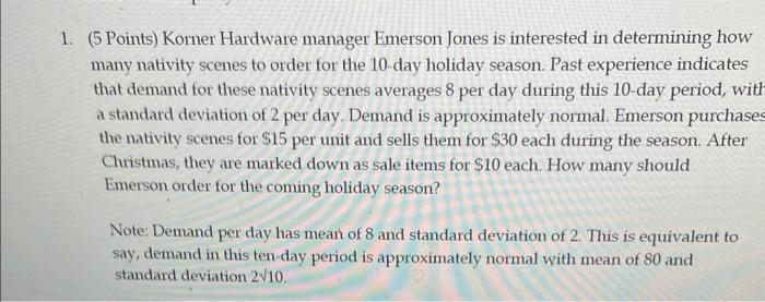 show work (5 Points) Korner Hardware manager