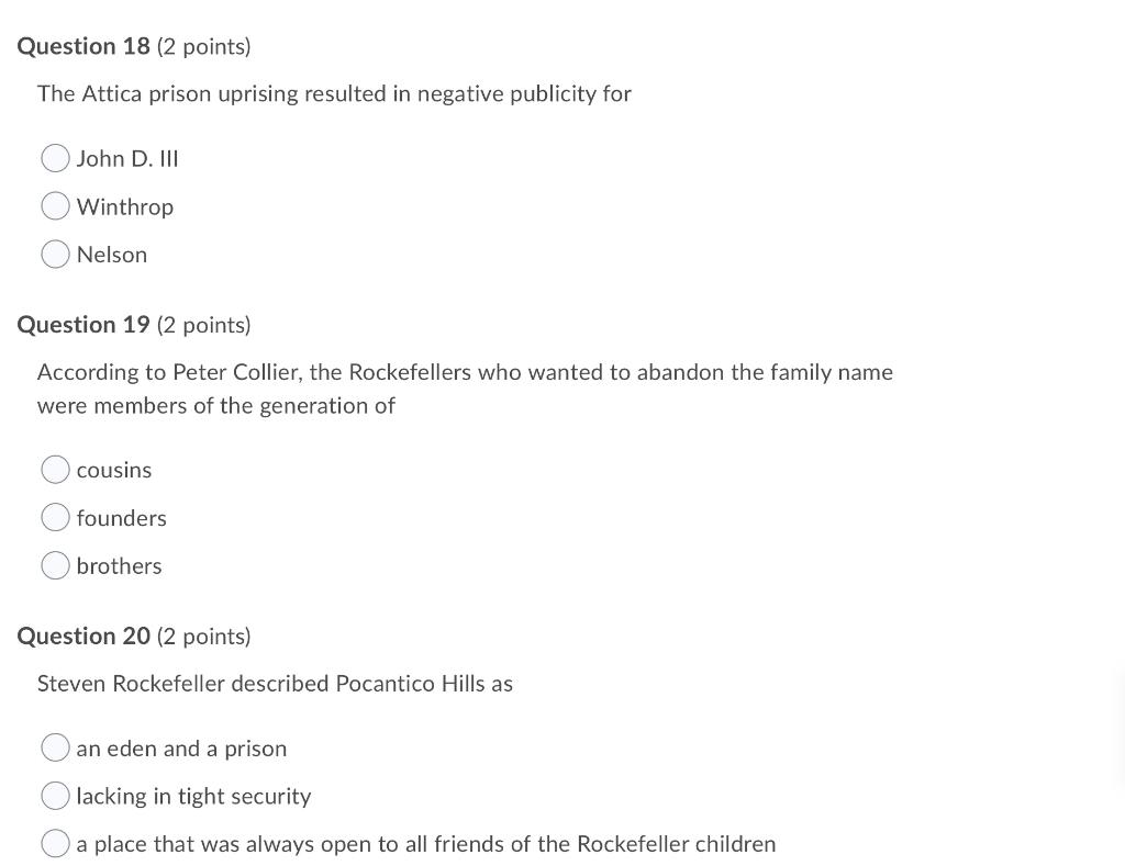 This is about Rockefeller Question 18 (2 points)