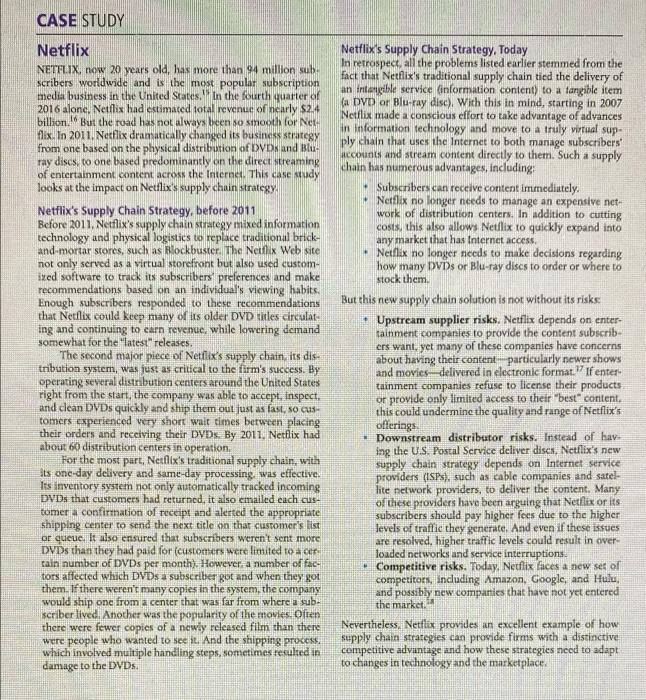 Please solve this case study about Supply Chain