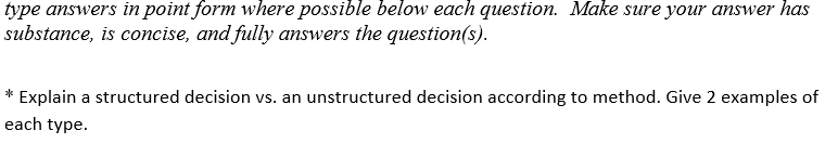 type answers in point form where possible below