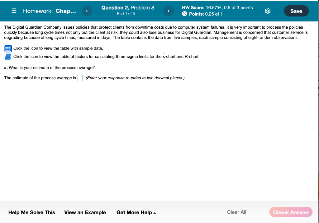 = Homework: Chap... Question 2, Problem 8 Part 1