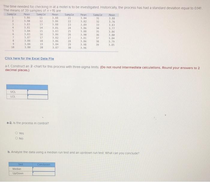 Sample The time needed for checking in at a motel