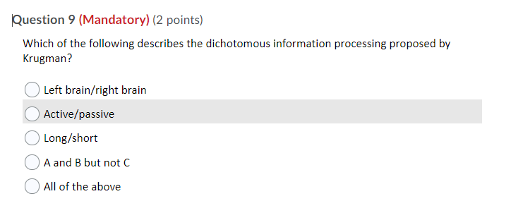 Question 2 (Mandatory) (2 points) Consumer