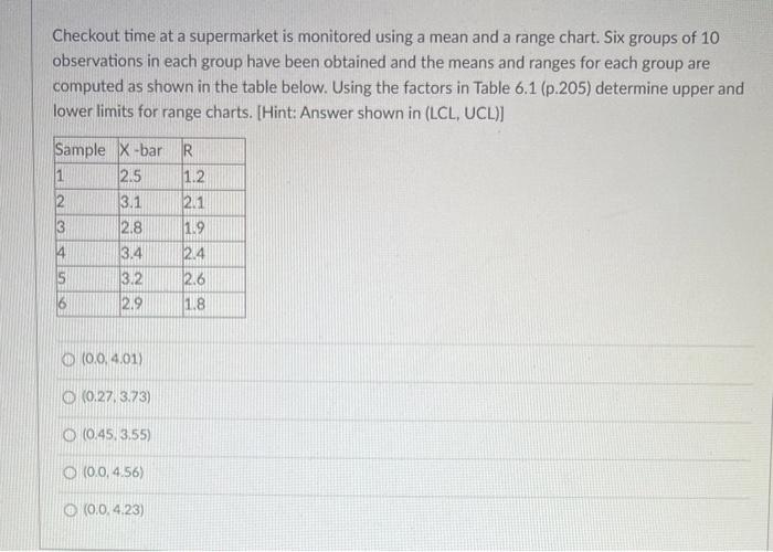 Checkout time at a supermarket is monitored using