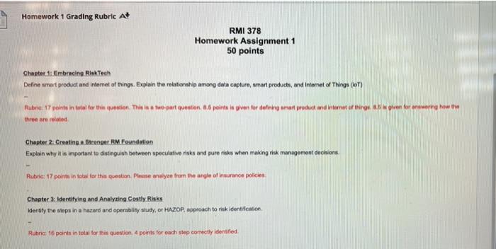Homework 1 Grading Rubric A RMI 378 Homework