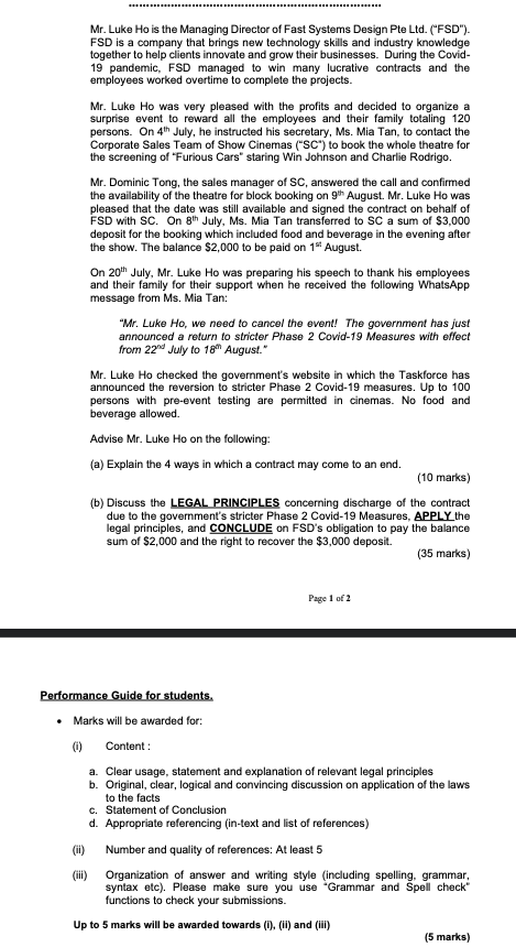 Business Law Question Mr. Luke Ho is the Managing