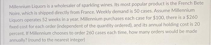 Millennium Liquors is a wholesaler of sparkling