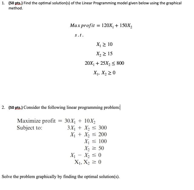 1. ( 50 pts.) Find the optimal solution(s) of the