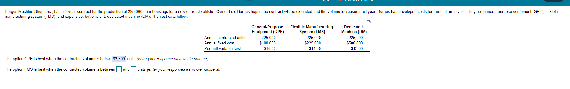 Borges Machine Shop, Inc., has a 1-year contract