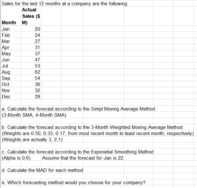 Sales for the last 12 months at a company are the