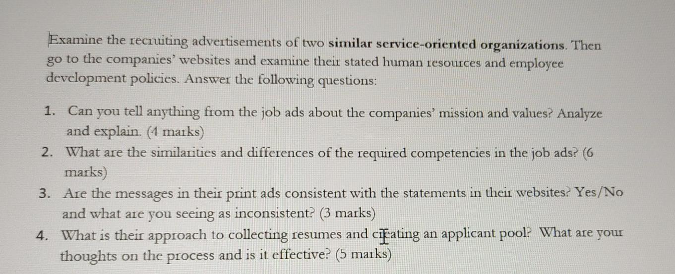 Examine the recruiting advertisements of two