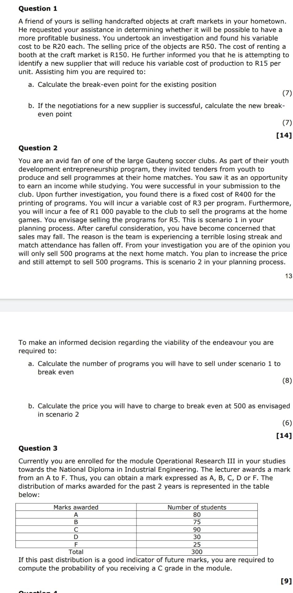 Question 1 A friend of yours is selling