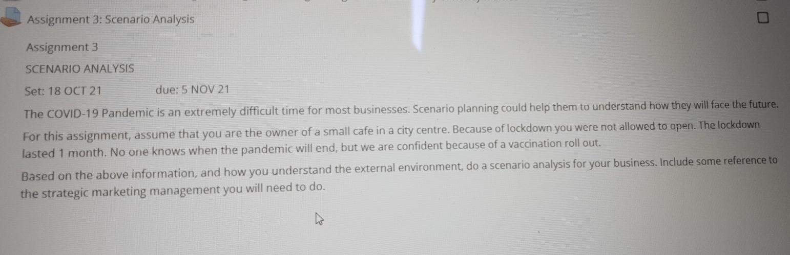 Assignment 3: Scenario Analysis Assignment 3