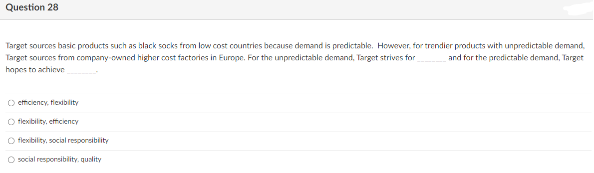 Question 28 Target sources basic products such as