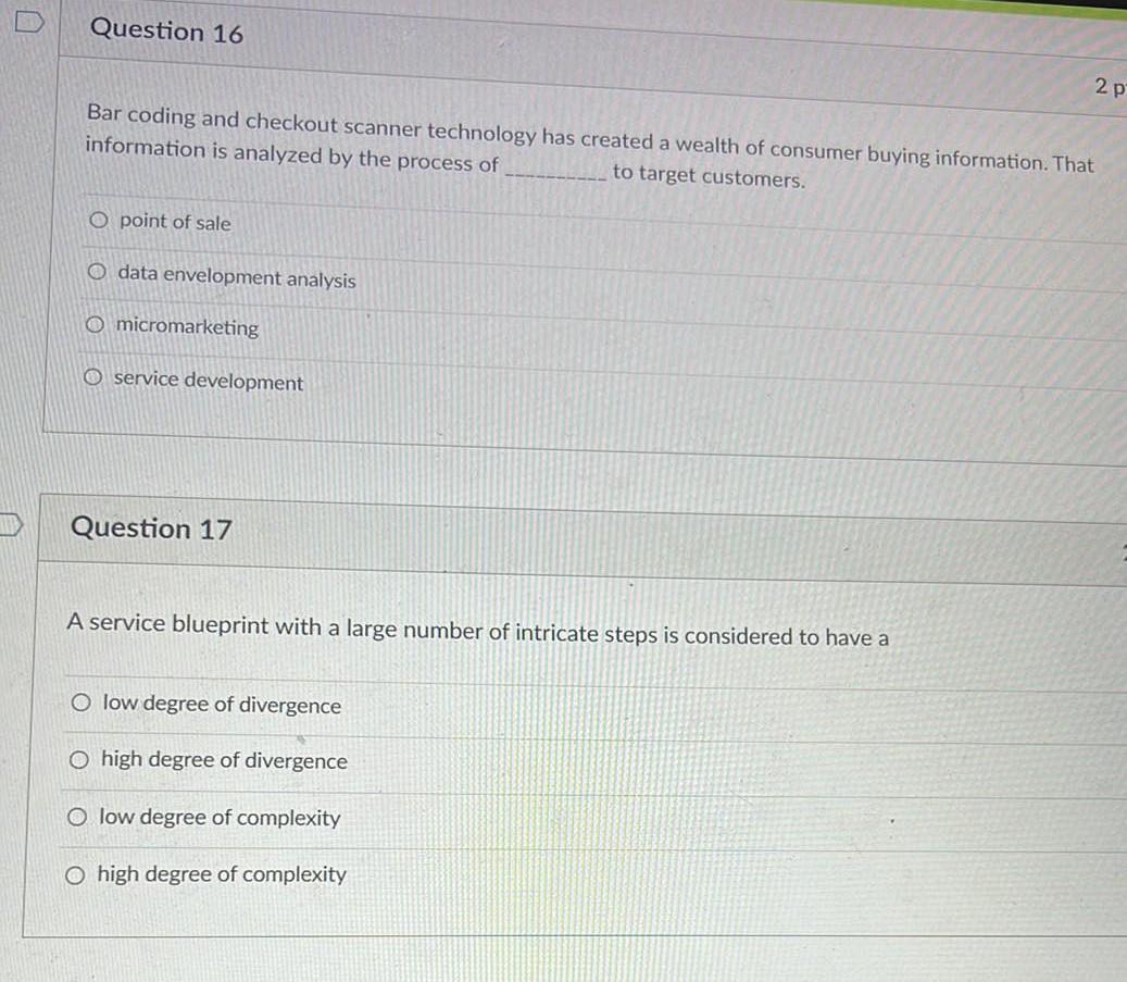 Question 16 2 p Bar coding and checkout scanner