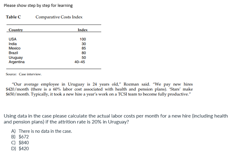 Please show step by step for learning Table C