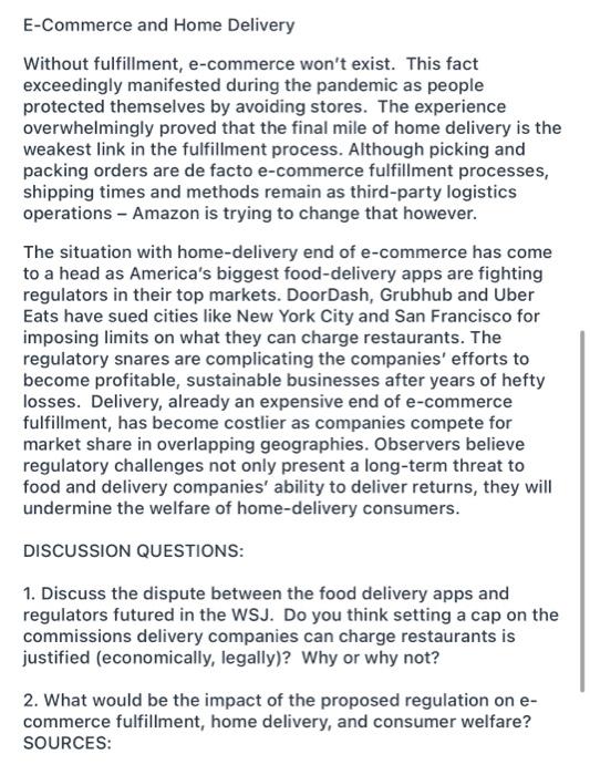 answer questions 1 & 2 E-Commerce and Home