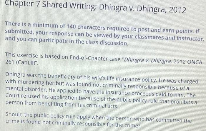 Chapter 7 Shared Writing: Dhingra v. Dhingra,