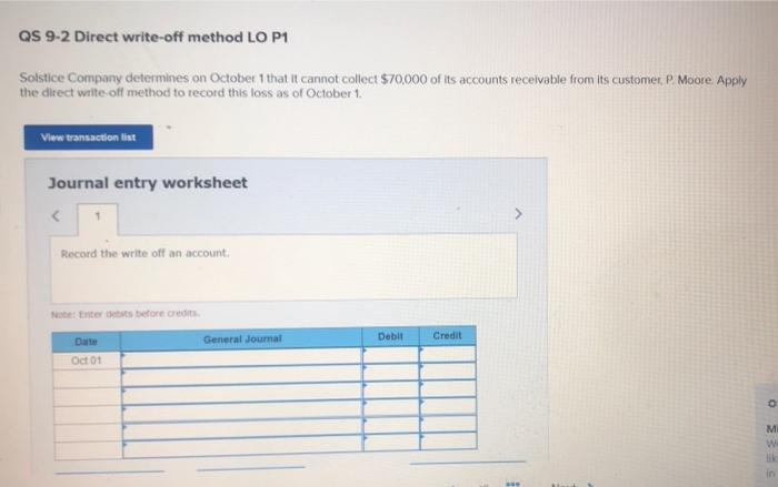 QS 9-2 Direct write-off method LO P1 Solstice